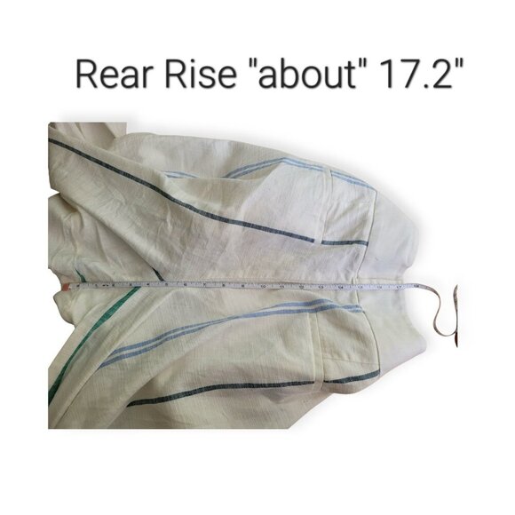 Ann Taylor Cream Blue Green Striped Wide-Leg Linen-Blend Pants Size 12 - Picture 9 of 15